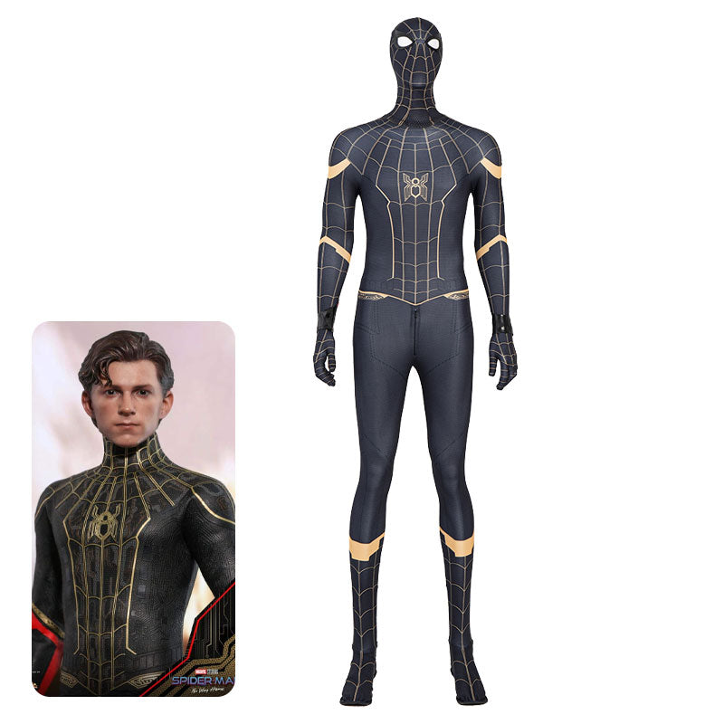 spider man no way home spider man black gold suit cosplay costumes