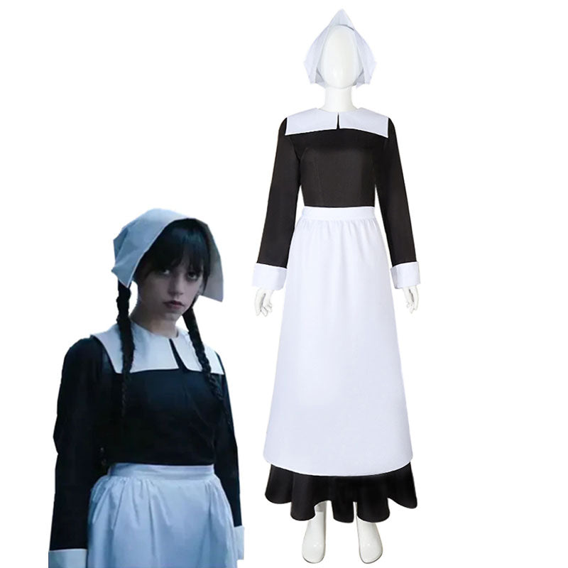 the addams family wednesday addams maid cosplay costumes