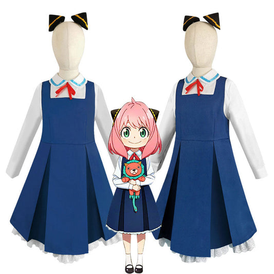 anime spy family anya forger child blue dress cosplay costumes