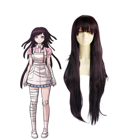anime danganronpa trigger happy havoc junko enoshima 100cm long black purple cosplay wigs
