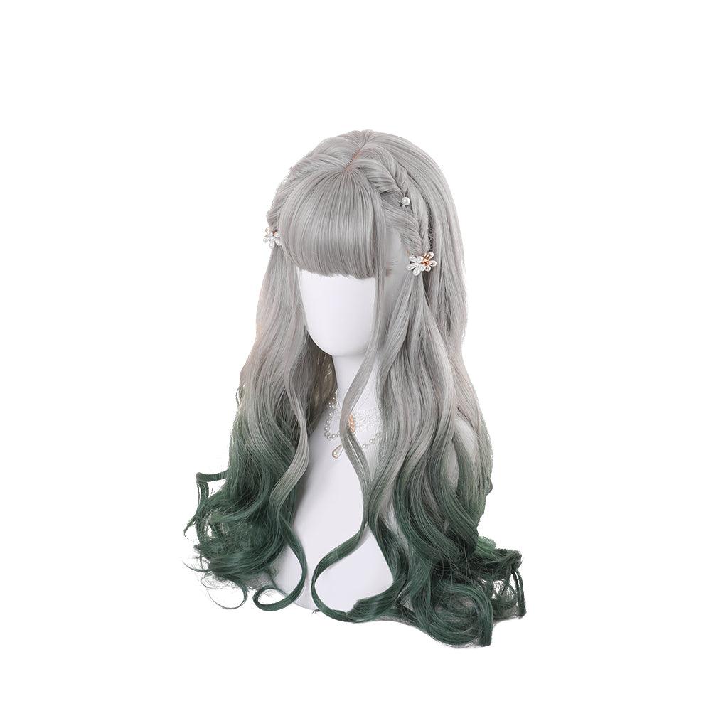 coscrew Rainbow Candy Wigs Gray gradient green Long Lolita Wig LOLI-014A - coscrew