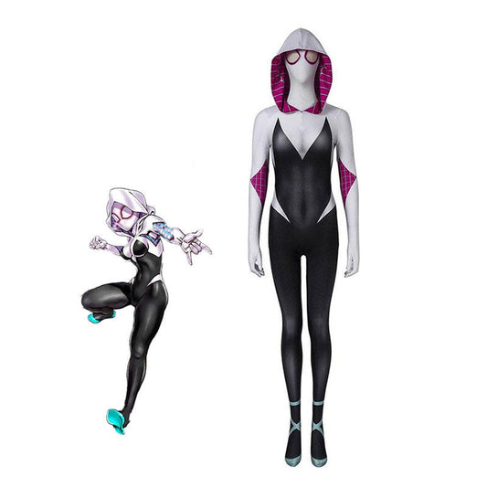 movie spider man into the spider verse gwen stacy spiderman cosplay costume jumpsuit with free headgear