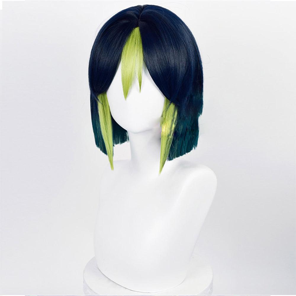 coscrew anime genshin impact tighnari dark bule highlight green short cosplay wig mm13