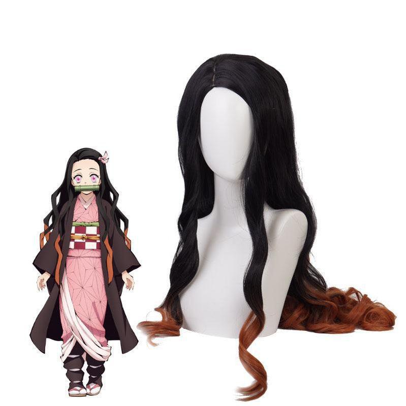demon slayer kimetsu no yaiba nezuko kamado cosplay wig black brown long wave cosplay wigs
