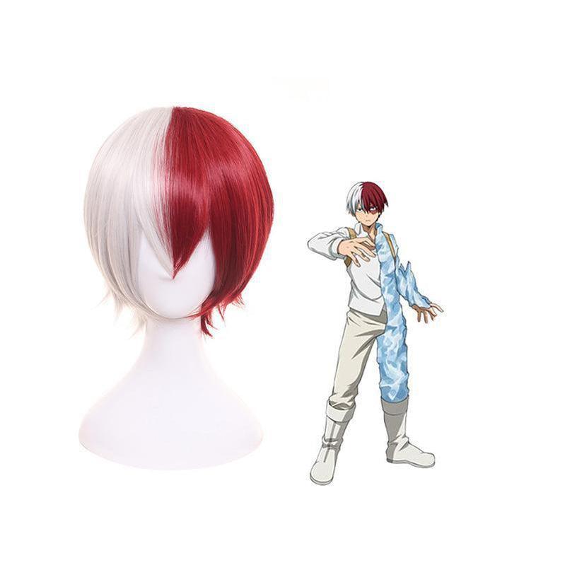 Anime My Hero Academia Shoto Todoroki Cosplay Wigs Short White and Red Wig