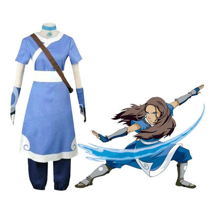 Anime Avatar: The Last Airbender Katara Blue Dress Outfit Cosplay Costume