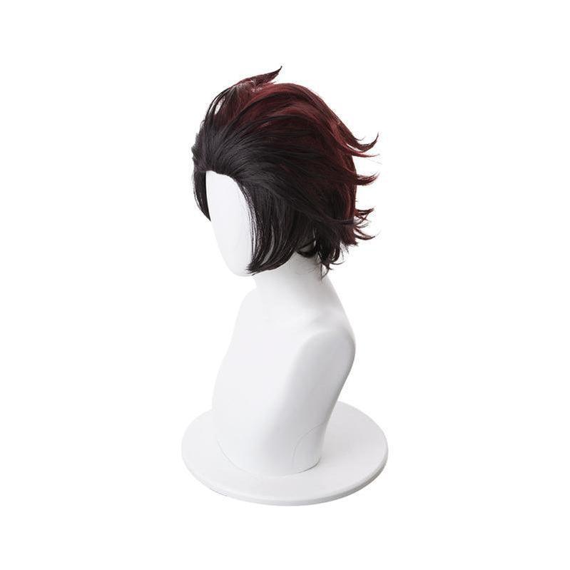 anime demon slayer kimetsu no yaiba tanjirou kamado short wine red men cosplay wigs