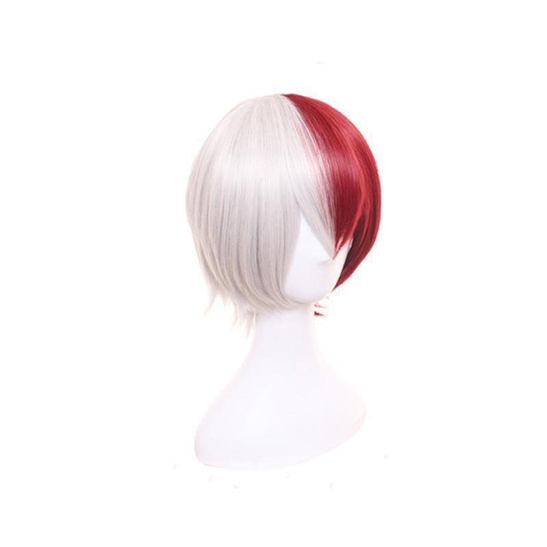 anime my hero academia shoto todoroki cosplay wigs short white and red wig