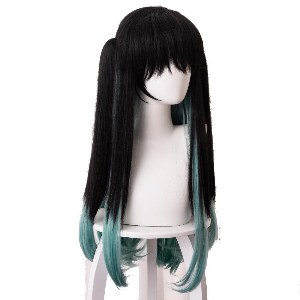 Demon Slayer Tokitou Muichirou Black gradient mixed with blue-green Long Cosplay Wig 487G - coscrew