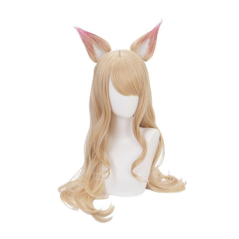 lol kda nine tailed fox ahri long straight blonde cosplay wigs with ears