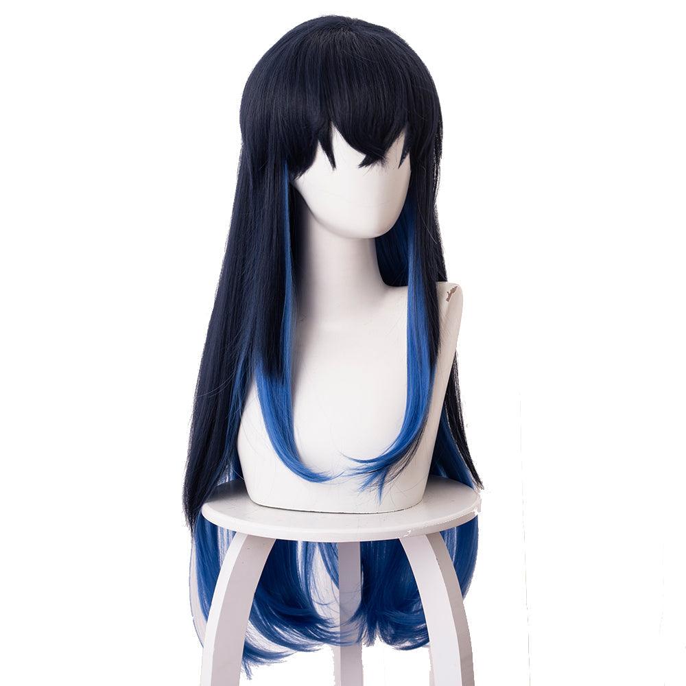 Demon Slayer Hashibira Inosuke Dark blue gradient royal blue Medium Cosplay Wig 487D - coscrew