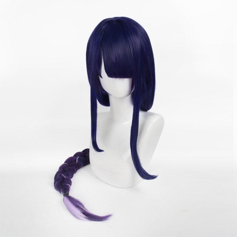 game genshin impact raiden shogun twist braid blue gradient purple cosplay wigs