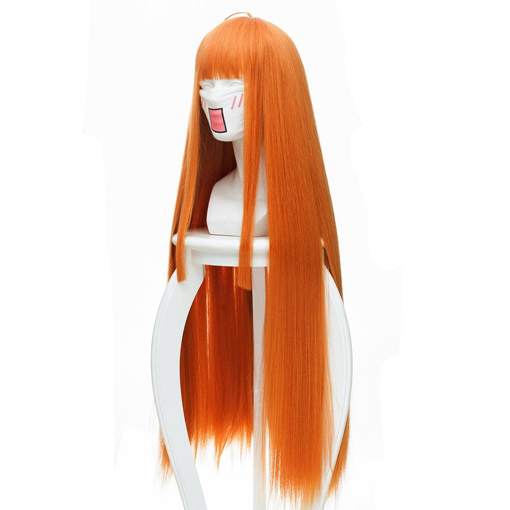 coscrew Anime Persona5 Futaba Sakura Orange Long Cosplay Wig 463D - coscrew