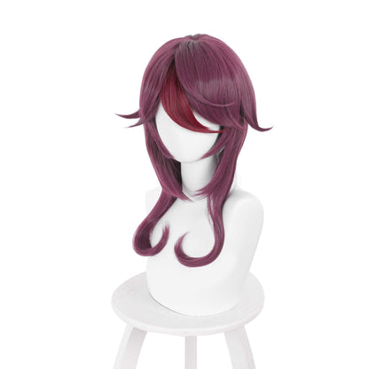 coscrew Anime Genshin Impact Rosaria Purple highlights red Medium Cosplay Wig 503M - coscrew