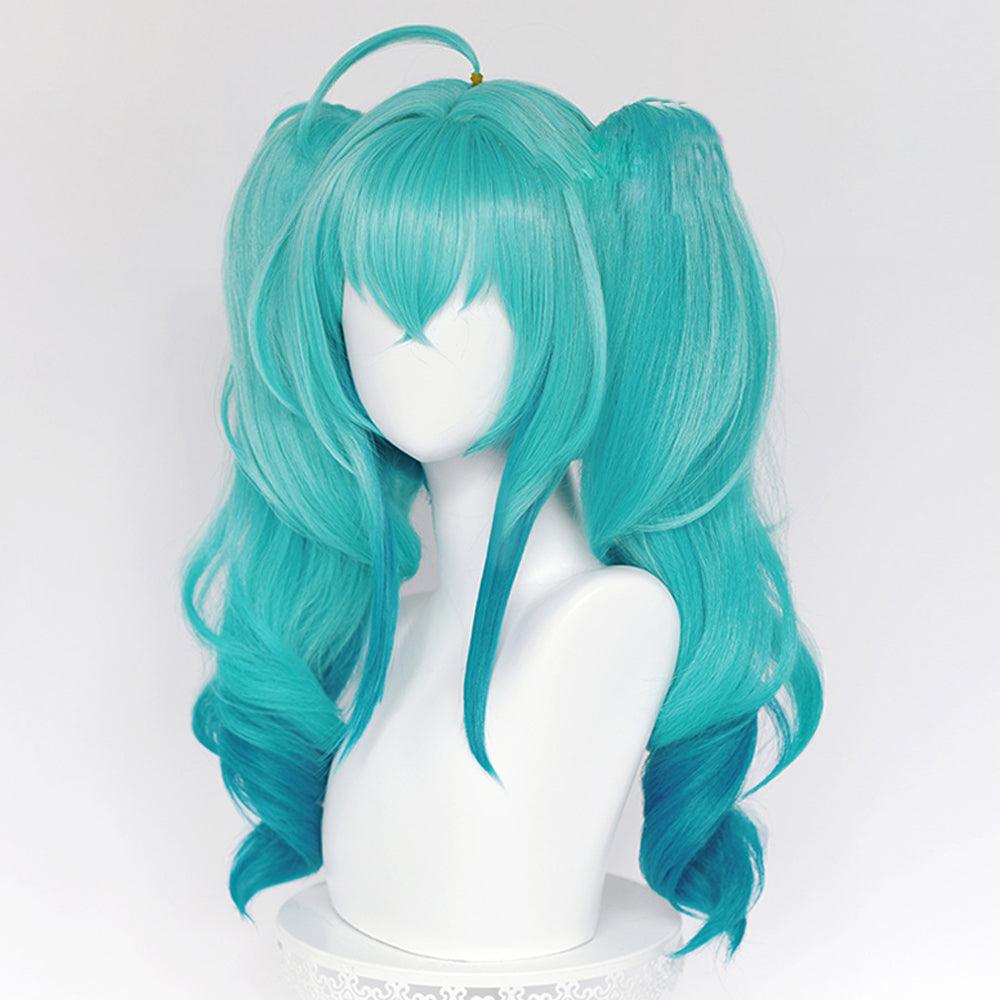 coscrew v miku little devil green and blue medium double ponytail cosplay wig mm70