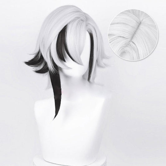 coscrew anime genshin impact fatui arlecchino white and black meduim cosplay wig 539l