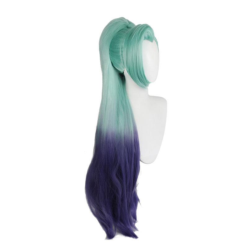 game lol kda all out seraphine 100cm long green gradient purple cosplay wigs 2