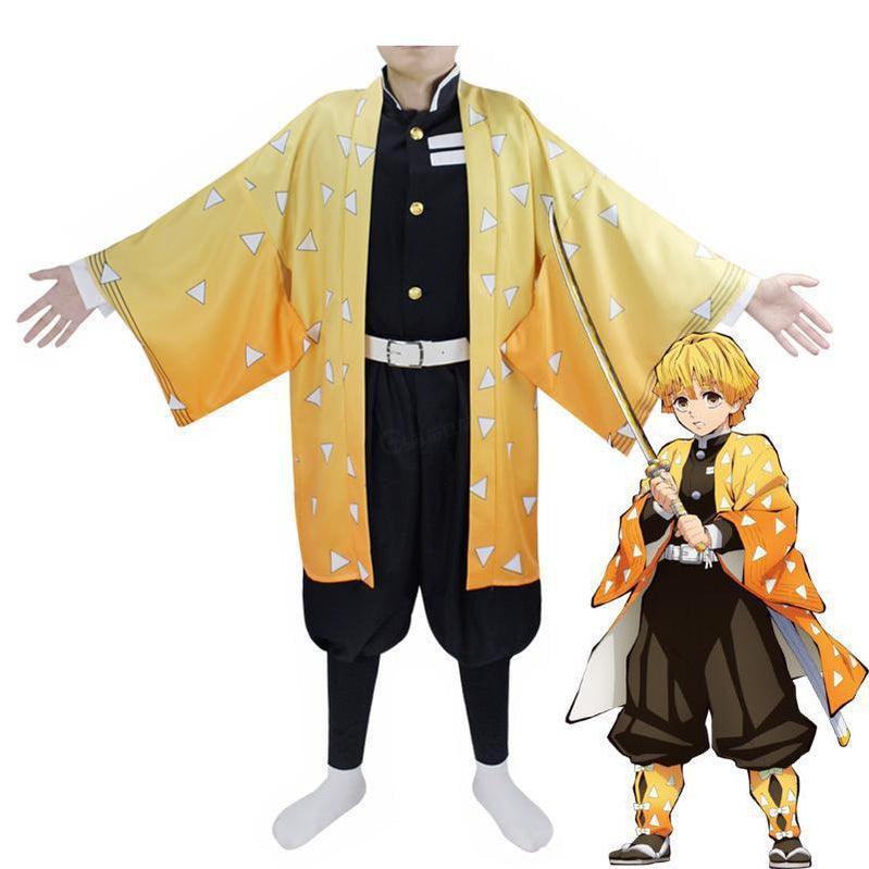 Anime Demon Slayer Kimetsu no Yaiba Zenitsu Agatsuma kimono Cosplay Costumes