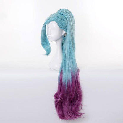 game lol kda all out seraphine 100cm long green gradient purple cosplay wigs