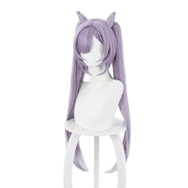 game genshin impact keqing ponytails mixed purple cosplay wig with ears 1