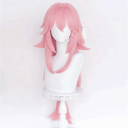 coscrew anime genshin impact yae miko pink long cosplay wig mm24