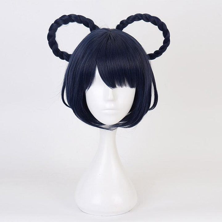 game genshin impact xiangling navy blue cosplay wigs