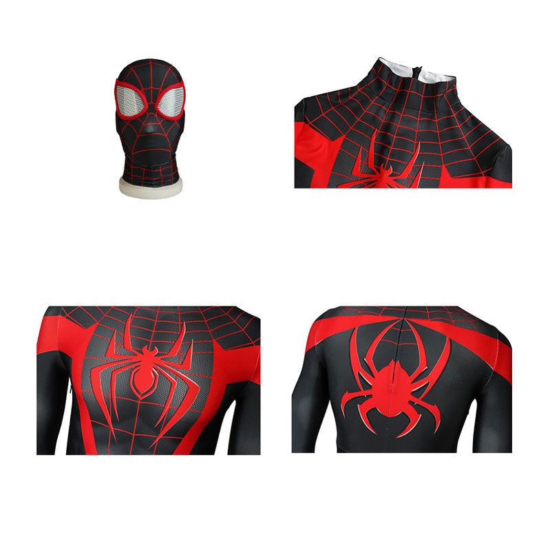 movie spider man into the spider verse miles morales spiderman elastic force jumpsuit cosplay costume with free headgear 1