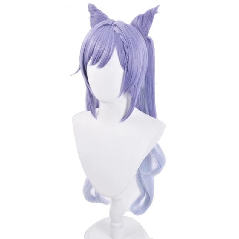 game genshin impact keqing ponytails mixed purple cosplay wig with ears