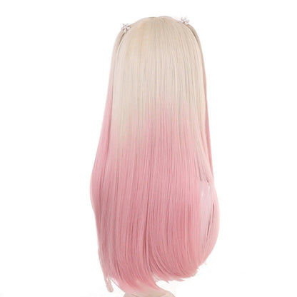 coscrew rainbow candy wigs light yellow gradient pink long lolita wig loli 102