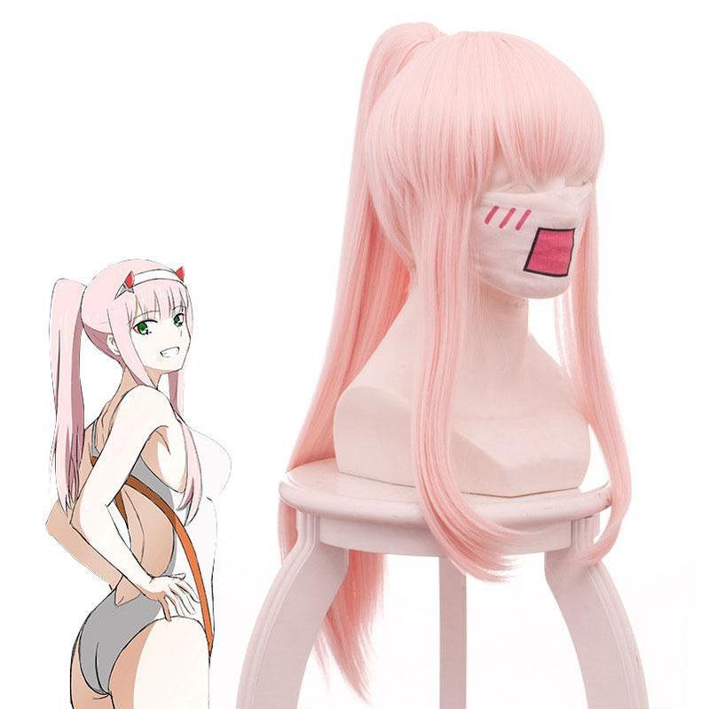 Anime DARLING in the FRANXX 02 Zero Two 65cm Long Pink Ponytail Cosplay Wigs