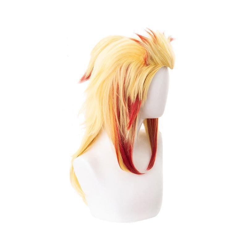 anime demon slayer kimetsu no yaiba rengoku kyoujurou cosplay wigs yellow mixed red ponytail wigs