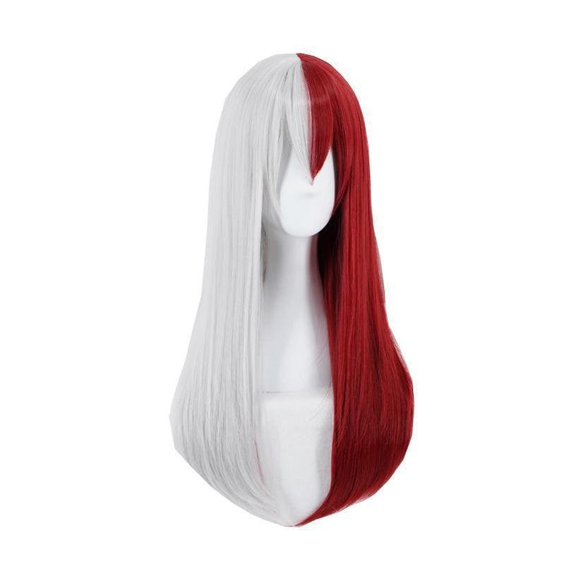 Anime My Hero Academia Shoto Todoroki Long Female White and Red Cosplay Wigs