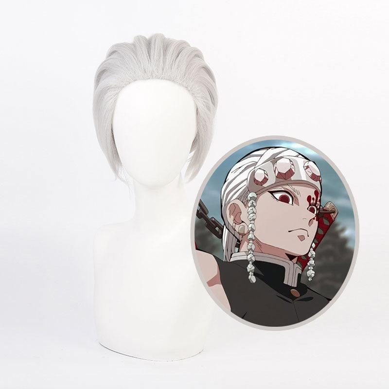 anime demon slayer kimetsu no yaiba uzui tengen silver gray cosplay wigs