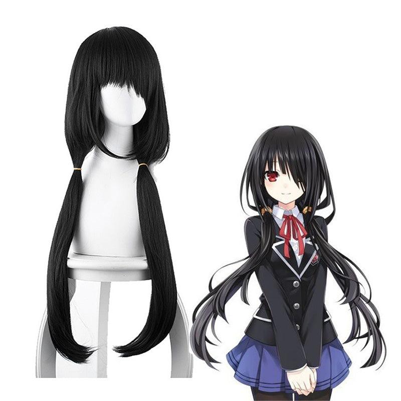 Anime Date A Live Kurumi Tokisaki Long Black Bunches Cosplay Wigs