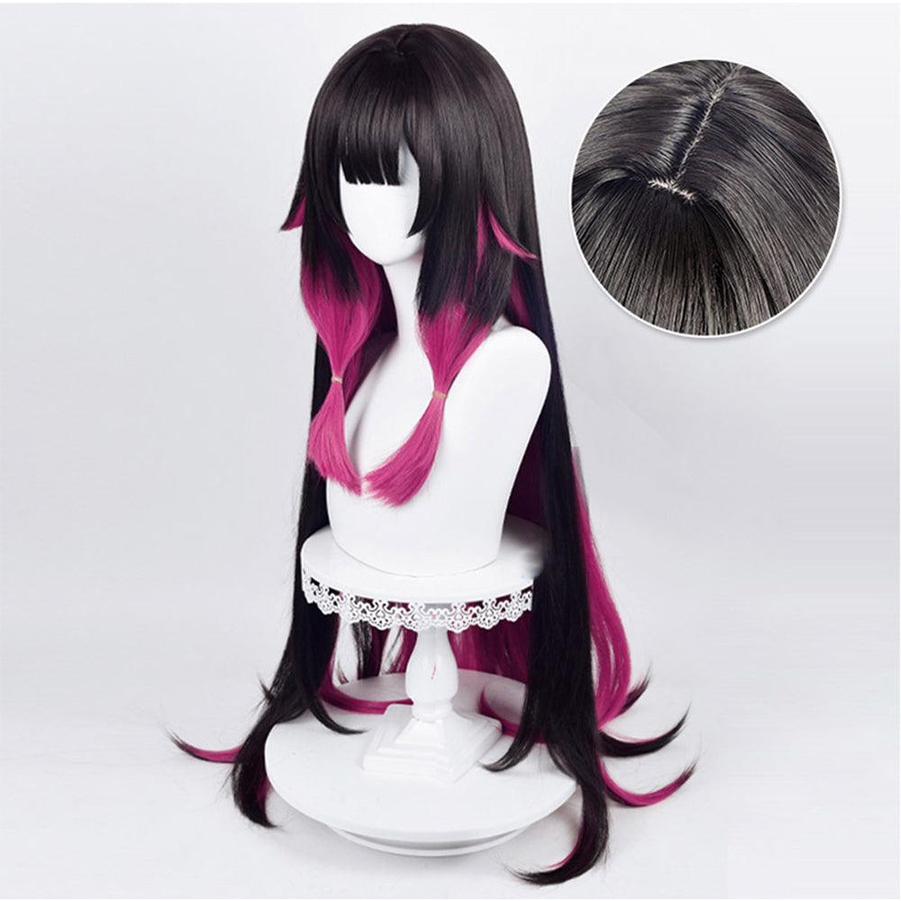 coscrew Anime Genshin Impact Fatui Columbina Black and Pink Long Stright Cosplay Wig 539M - coscrew
