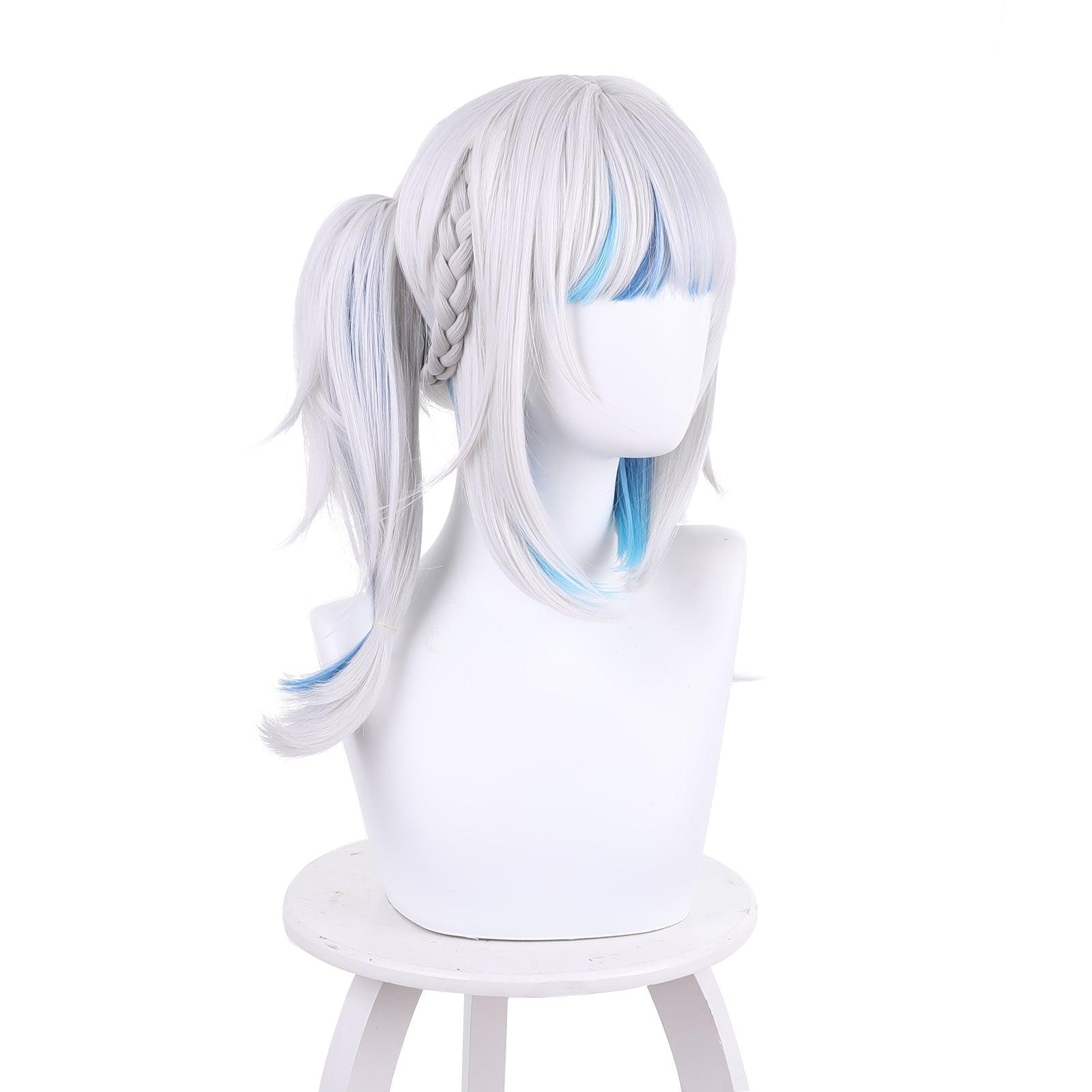 coscrew hololive virtual vtuber gawr gura white and blue medium cosplay wig 444c