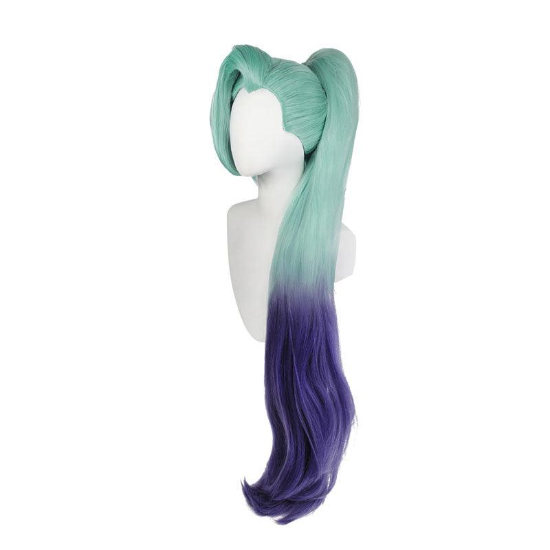 game lol kda all out seraphine 100cm long green gradient purple cosplay wigs 2