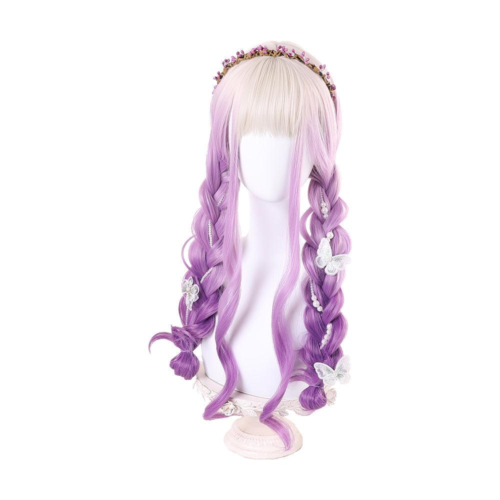 coscrew rainbow candy wigs golden gradient purple long lolita wig loli 015a