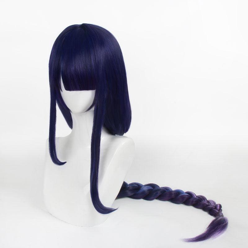 game genshin impact raiden shogun twist braid blue gradient purple cosplay wigs