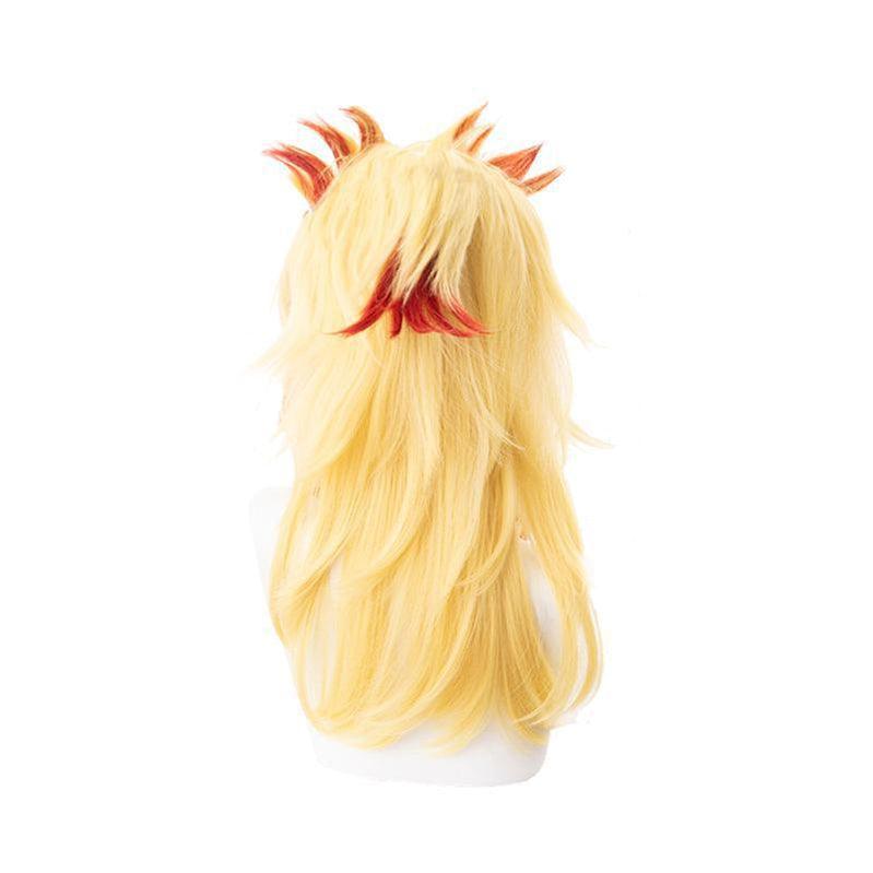 anime demon slayer kimetsu no yaiba rengoku kyoujurou cosplay wigs yellow mixed red ponytail wigs