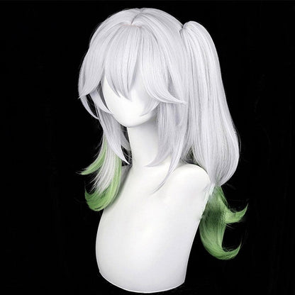 coscrew Anime Genshin Impact Kusanli/Nahida Silver and Green Meduim Cosplay Wig 539E - coscrew