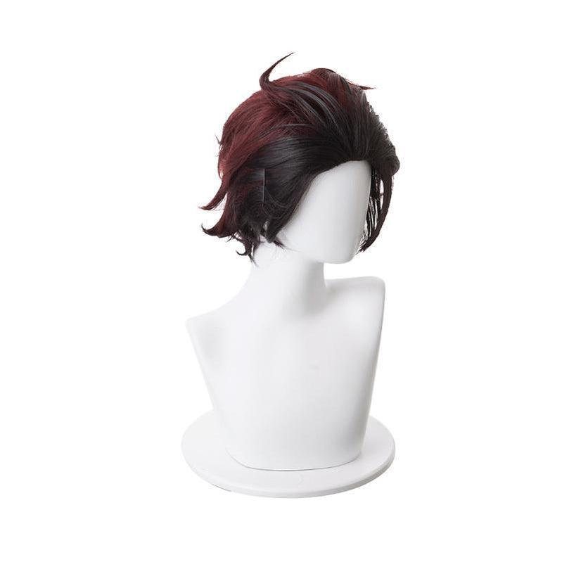 anime demon slayer kimetsu no yaiba tanjirou kamado short wine red men cosplay wigs