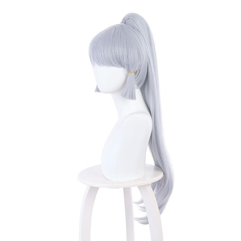 game genshin impact kamisato ayaka light gray blue ponytail cosplay wigs