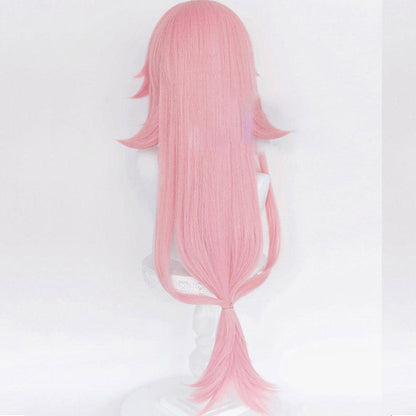 coscrew anime genshin impact yae miko pink long cosplay wig mm24