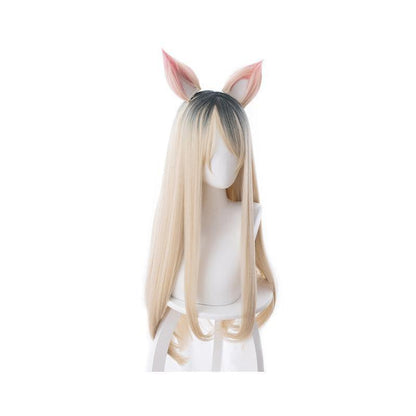 LOL KDA Skin Ahri Nine-Tailed Fox 80cm Long Straight Blonde Cosplay Wigs With Ears