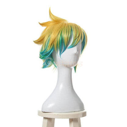 lol star guardian ezreal yellow mixed blue men 30cm short cosplay wigs synthetic hair