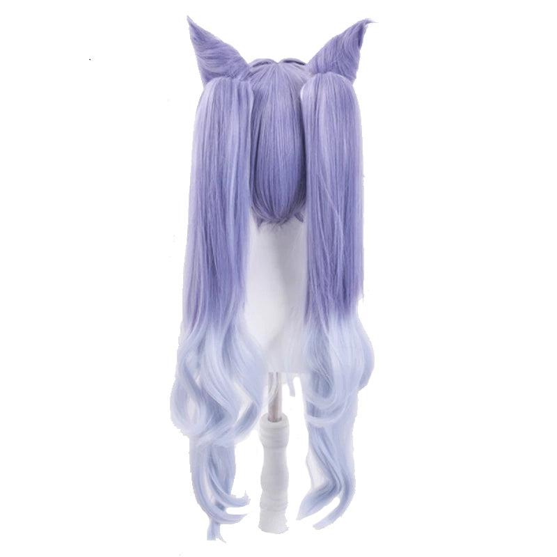 game genshin impact keqing ponytails mixed purple cosplay wig with ears