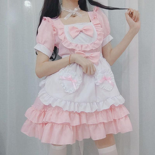 Pure and Cute Pink Maid Uniform Anime Cat Maid Outfit Lolita Dress Sissy Cosplay Costume