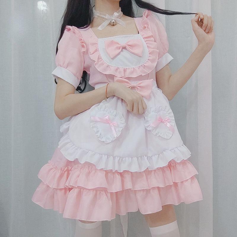 Pure and Cute Pink Maid Uniform Anime Cat Maid Outfit Lolita Dress Cosplay Costume