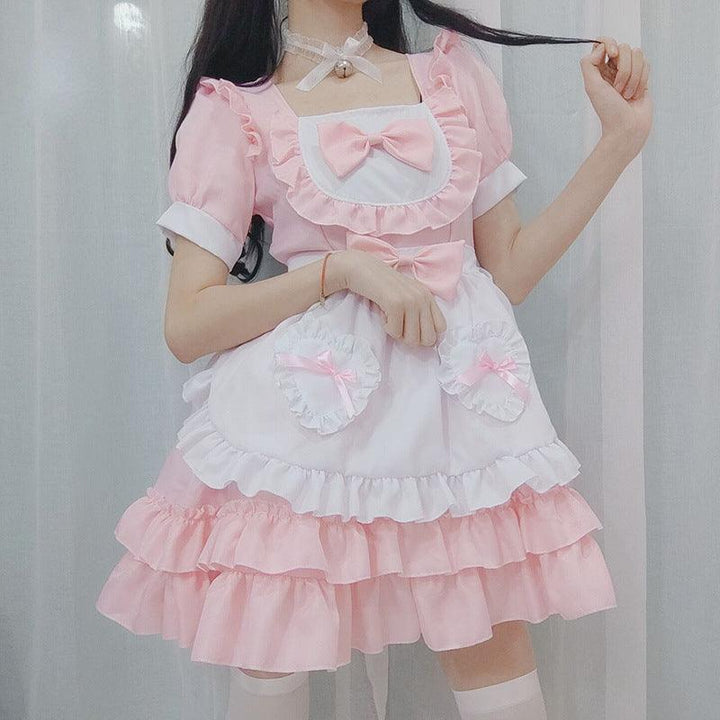 Pure and Cute Pink Maid Uniform Anime Cat Maid Outfit Lolita Dress Cosplay Costume